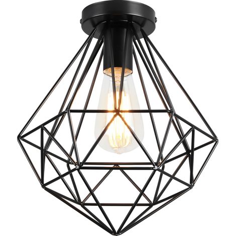 Plafonnier Antique En Diamant 26CM Luminaire Plafonnier Moderne Lampe De Plafond Vintage E27 Pour Loft, Bureau, Intérieur Noir