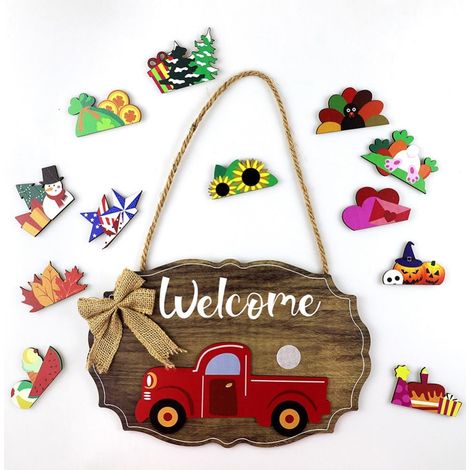 Panneau D'accueil Interchangeable - 12 Icônes Saisonnieres - Pour Porte D'entrée Jardin Salon Ferme - Panneau En Mdf 30 X 20 Cm - 1 Pièce (1/5)