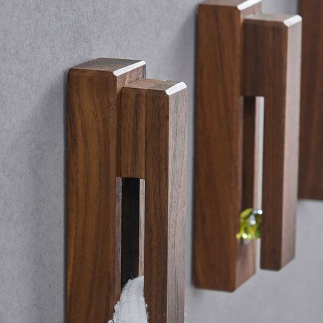 Wandhandtuchhalter aus Holz, gelocht, Handtuchhaken für Küche und Badezimmer (1/5)