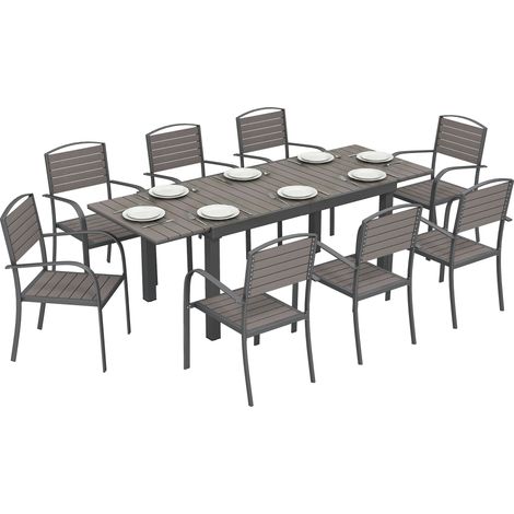 Set Pranzo Estensibile Esterni 9 Pezzi, Tavolo Alluminio, 8 Sedie, Grigio