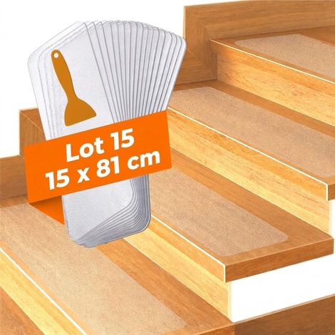 Relaxdays Tapis d'escalier, lot de 15, tapis antidérapant, L x P : 81 x 15 cm, pour intérieur, autocollant, transparent