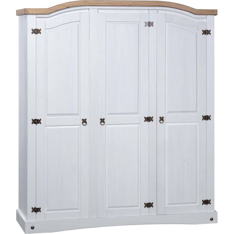 Garde-robe Armoire de Rangement Armoire de vêtements Penderie avec 3 portes Gamme Corona pin mexicain Blanc VXN3776 (1/5)