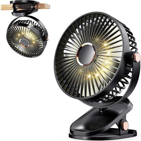 Tragbarer Clip-Ventilator, USB-Tischventilator, persönlicher Ventilator mit LED-Licht für Zuhause und Kinderwagen (schwarz) (1/5)