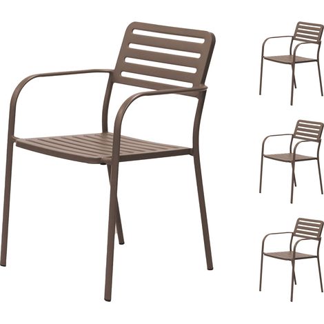 Lot de 4 fauteuils de jardin empilables en métal taupe - BACA (1/5)