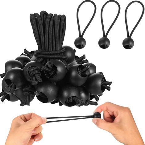 50 Tendeur élastique, 10cm, Crochet, Boule, Polyester, Latex, Bâche, Tente, Camping, Jardin (1/5)