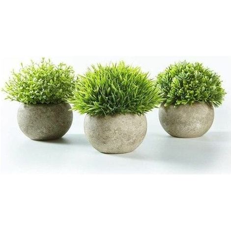 Lot de 3 plantes artificielles en pots gris, petites décorations en plastique réaliste pour intérieur, idéales pour maison, bureau, salle de bain, cuisine. (1/2)