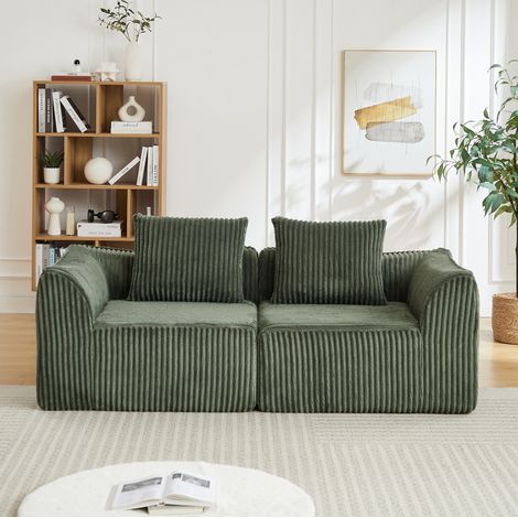Sofa-Set aus Cord und Schaumstoff in Grün, modular, mit geschwungenen Linien, ohne Montage, leicht zu bewegen (1/5)
