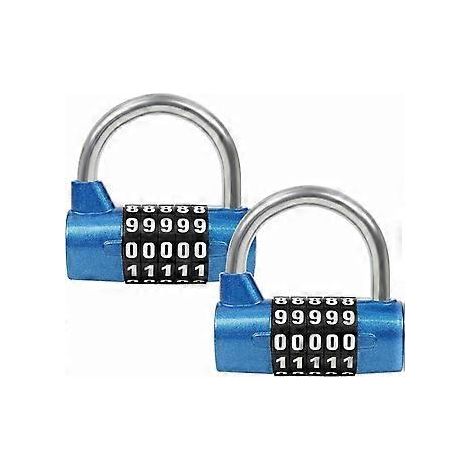 Cadenas Code 5 Chiffres Bleu (Lot de 2) - 6,5 x 2,5 cm - Intrieur/Extrieur Rinitialisable et Impermable - Cadenas Casier de Gym, Travail et Ecole, Po