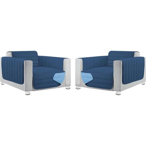 Coppia Set 2 Copripoltrona Salva Poltrona Universale Imbottito Morbido Double Face Elegante - Blu (1/3)