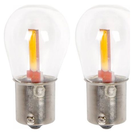 2 Pezzi Lampade LED BA15s S25 P21W 2 COB 12V 24V 300lm 1.7W Luce Gialla Ambra Piedi Dritti H50mm