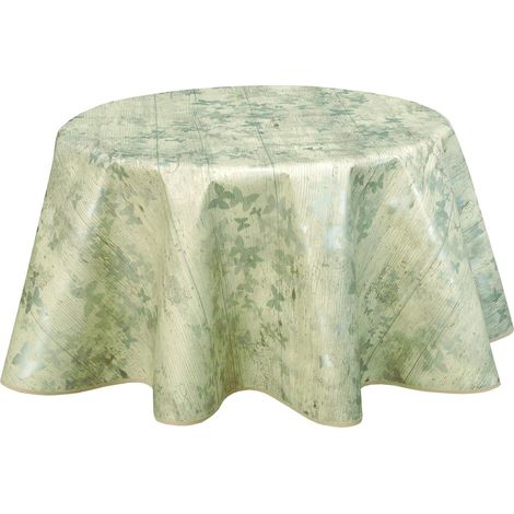 Nappe ronde en toile cirée  design bois Cottage - Diam. 135 cm - Marron
