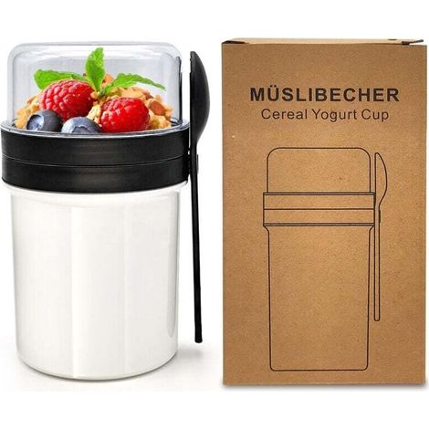 Pot de yaourt - Pot de yaourt à emporter - Pot de yaourt - Pot de petit-déjeuner fermé - Pot à salade pratique - Pot de flocons d'avoine - Blanc (1/4)