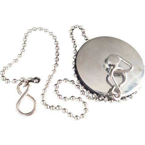 Bouchon D47 avec enjoliveur en métal et chaînette L450 mm pour évacuation évier, lavabo ou baignoire,