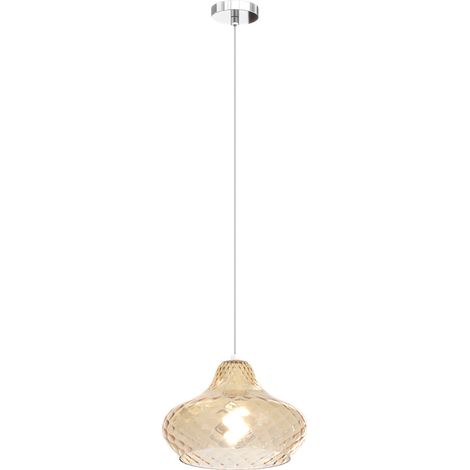 Lampadario Contemporaneo Dress Metallo Cromo Vetro Ambra 1 Luce E27