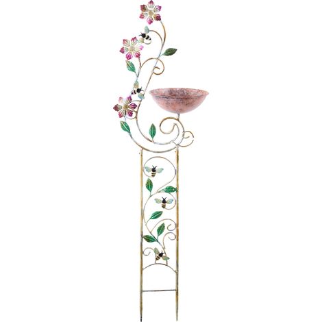 Bebedero para pájaros de jardín pileta de exterior de hierro estilo antiguo decorativo multicolor Calamba (1/5)