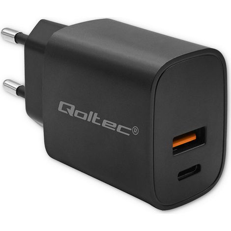 Caricabatterie Qoltec GaN POWER PRO 1xUSB-C 1xUSB 30W 5-20V 1,5-3A Nero (1/5)