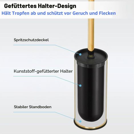 WC-Bürste und Halterung aus Edelstahl zur Wandmontage, langer Griff, robustes Reinigungswerkzeug für das Badezimmer, gebürstetes Gold (1/5)