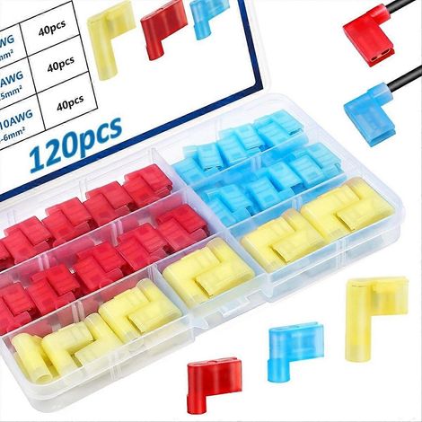 Lot de 120 connecteurs à déconnexion rapide, cosses coudées à angle droit en nylon, calibres 22-10 AWG, connecteurs à bornes à 90° (1/5)