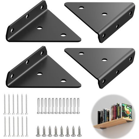 Lot de 4 supports d'étagère invisibles - Support d'étagère triangulaire flottant - Supports d'étagère cachés - Support d'étagère flottant pour étagères - Charge maximale : 65 kg (1/5)