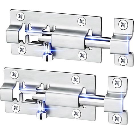 Set di 2 chiavistelli scorrevoli da 7,6 cm, realizzati in acciaio inox di grosso spessore, con finitura spazzolata, completi di 12 viti. (1/4)