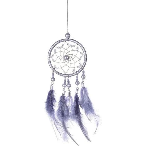 royaluxe -Attrape Rêve Fait Main Attrape Rêve avec Plume Net Décoration Attrape Rêve Enfants et Famille Salon Chambre Décoration Gris 347cm 1 Pièce