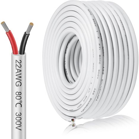 Câble électrique 2 x 0,3 mm² - 10 m - 22 AWG - Câble électrique à 2 fils - 5 V/12 V/24 V - Câble de terre en cuivre étamé blanc - 300 V - Flexible et doux - Résistant aux températures élevées (1/5)