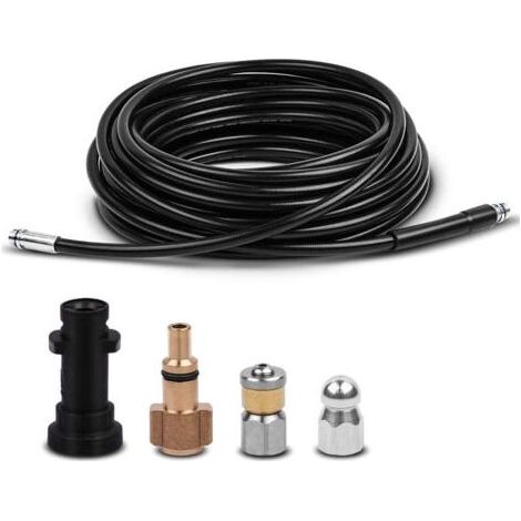 15M Tuyau de Nettoyage Canalisation,Kit de Nettoyage du Tuyau de Vidange du Nettoyeur Haute Pression avec Buse à Jet Et Buse à Jet Rotatif pour Karcher K2-K7 (1/4)