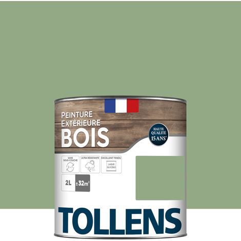 Tollens – Peinture bois extérieur satin 2 en 1 – Ultra résistante aux intempéries – Rendement 16m²/L – Couleur vert Provence – 2L