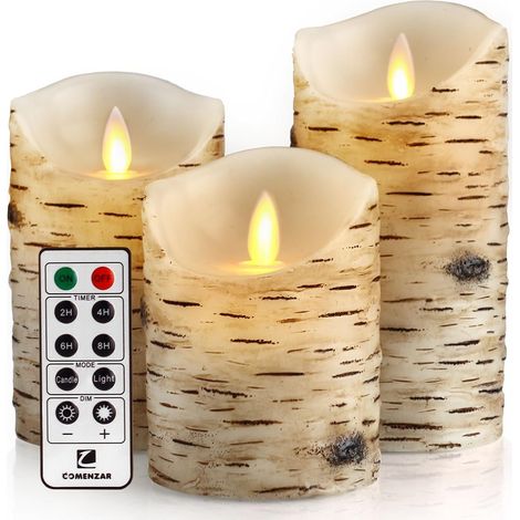 Bougies Comenzar à effet flamme vacillante, lot de 3 bougies en écorce de bouleau (H : 10 x 12, 5 x 15 cm x D : 8, 25 cm), bougies (1/5)