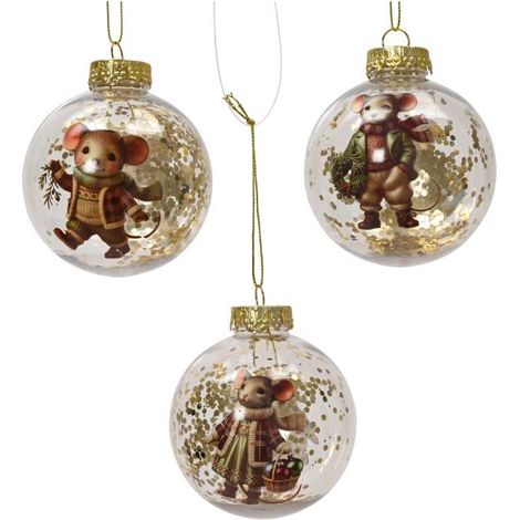Pallina trasparente con topolini diametro 8 cm con cappuccio oro