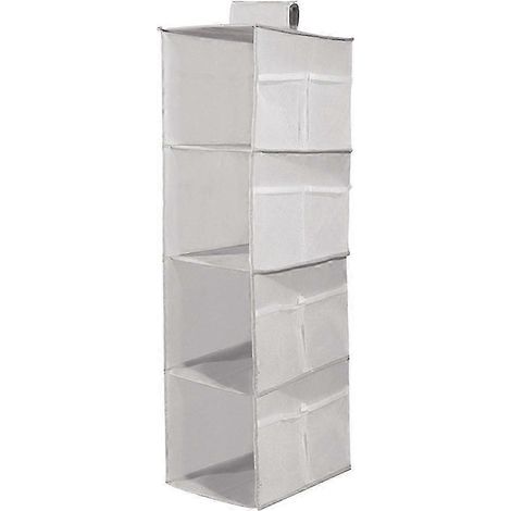 Hängender Kleiderschrank-Organizer mit Regalen zur Aufbewahrung von Pullovern, Mützen und Kleidung, inklusive seitlicher Aufbewahrungstasche, einfache Befestigung an Kleiderstangen.-Gray (1/5)