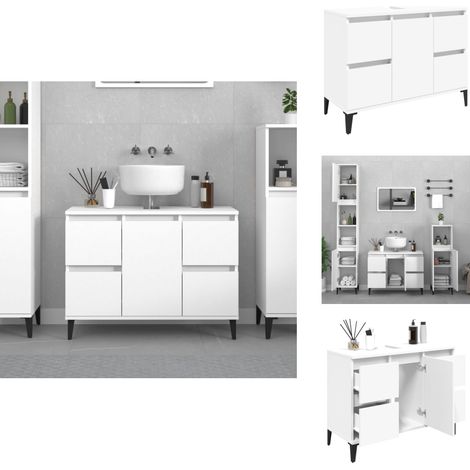 The Living Store Meuble d'évier blanc 80x33x60 cm bois d'ingénierie - Armoire de salle de bain (1/5)