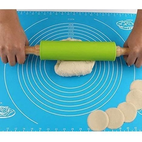 Rouleau À Patisserie - Silicone Et Bois - 23 Cm - Non Collant - Vert - 1 Pièce (1/4)
