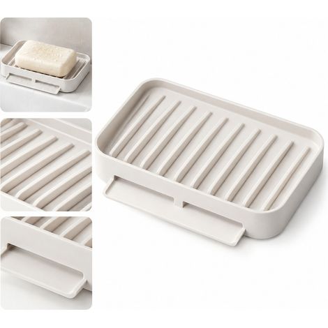 1 Piece Porte-Savon en Silicone Blanc Anti-Derapant, 13,7 x 9 cm, Tapis de Pose pour Lavabo Douche Salle de Bain Cuisine et Baignoire (1/5)