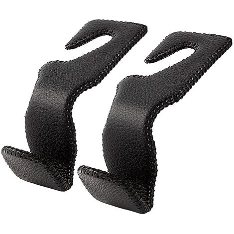 Crochets d'appui-tête pour voiture, organisateur de siège arrière, crochet de suspension en cuir noir, pour suspendre sacs à main, sacs et manteaux, lot de 2 (1/3)