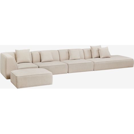 Canapé d'angle modulaire 4 pièces avec méridienne droite et pouf rembourré Cardea SKLUM (1/5)