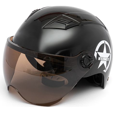 Casque de moto demi-ouvert, taille réglable, équipement de protection pour la tête, unisexe, noir (1/5)