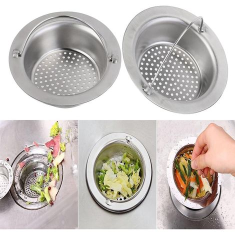 Passoire d'évier portable en acier inoxydable (2 pièces), bouchon de vidange pour évier de cuisine familial (petit modèle)