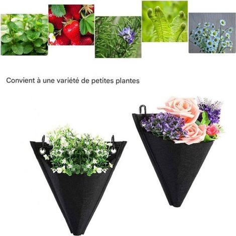 Sac À Plantes Mural - Feutre Haute Qualité - Pour Plantation Verticale Intérieure Extérieure - 5 Pièces - 21x24 Cm (1/5)