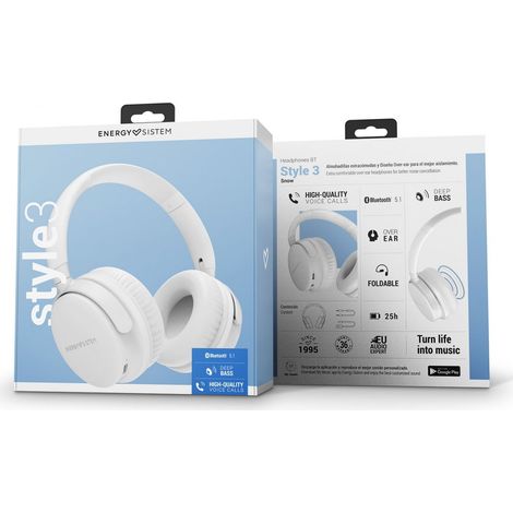 Energy sistem auriculares bluetooth 5.1 - diseño plegable - 25h de bateria - graves profundos - microfono de alta calidad - acabados metalicos - color blanco