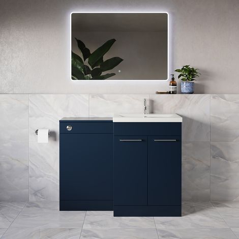 Napoli 390 Deep Blue 1100mm 2 Door Vanity Unit Toilet Suite with Glide Basin - 1100mm - Chrome 160mm HandleWithout Kingston Toilet Pan