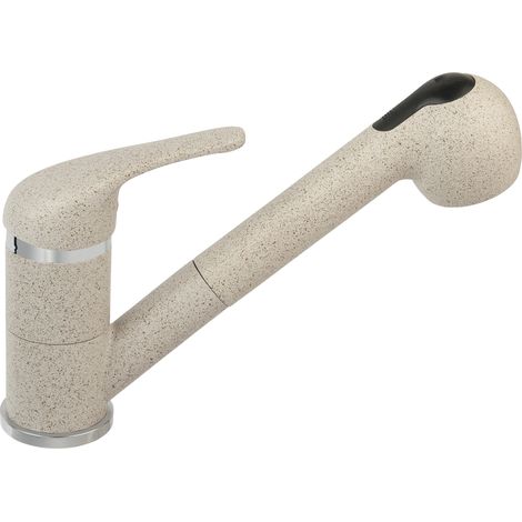 Robinet mitigeur de cuisine avec douchette extractible 2 jets – Hauteur sous bec 22,5 cm – Finition beige sable – Compatible éviers 2 bacs – Ferro (1/4)