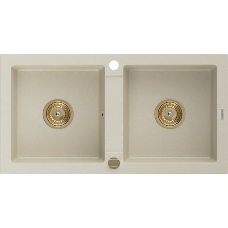 Mexen Mario évier en granit à 2 cuves 820 x 436 mm, Beige, siphon Or - 6504822000-69-G (1/5)
