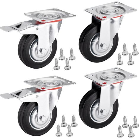4er SET SOTECH Transportrollen RED Ø 100 mm (2x Lenkrollen, 2x Lenkrollen mit Bremse) Höhe 127 mm, Anschraubplatte 100 x 82 mm Traglast bis 360 Kg Strandkorbrolle (1/5)
