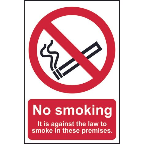 No Smoking Sign - "It Is Against The Law To Smoke In These Premises" - PVC, 200 x 300mm, Model SCA0567