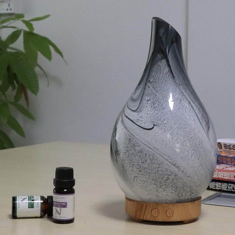 Humidificador ultrasónico de 100 ml, difusor de aceites esenciales, jarrón de cristal blanco con aspecto de madera y mármol, versátil para aromaterapia, 255 mm (1/5)