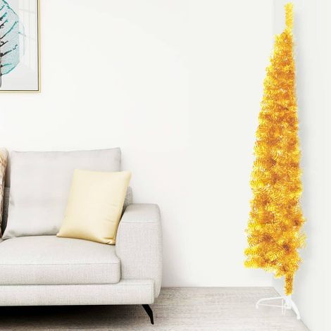 Demi Sapin de Noël artificiel Arbre de Noël mince avec support Doré 120 cm 46617 (1/5)