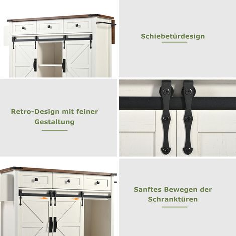 Îlot de cuisine, chariot de service avec plan de travail escamotable, desserte roulante, meuble de cuisine à 2 portes coulissantes et 3 tiroirs, buffet en bois grainé, armoire de rangement. (1/5)