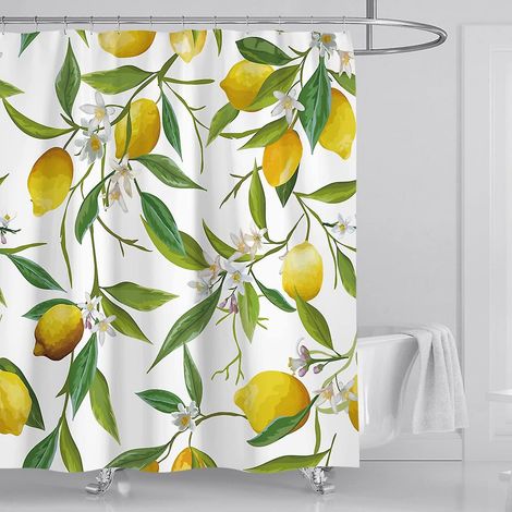 Zitronengelber Duschvorhang – Blumenduschvorhänge für Badezimmer, Blumendekoration für Bad und Toilette