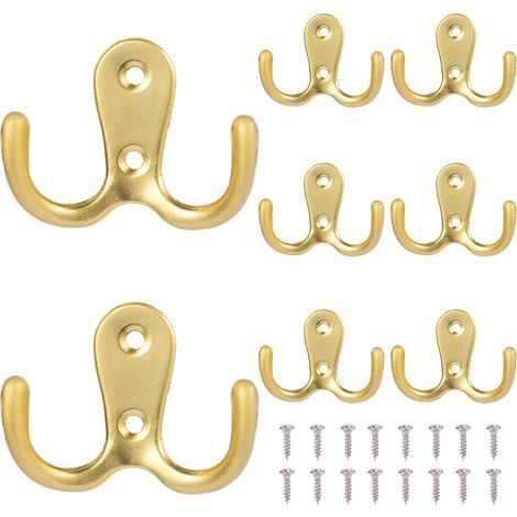 8-teiliges Garderobenhaken-Set, Vintage-Metallhaken, Doppelloch-Wandhaken für Badezimmer, Toilette, Küche (Gold) (1/5)
